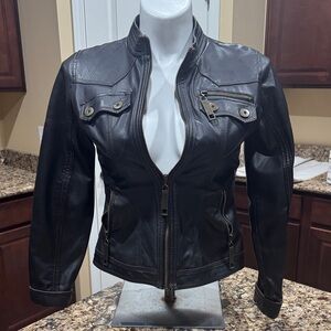 Maurices Dark Leather Jacket with Zipper Accents